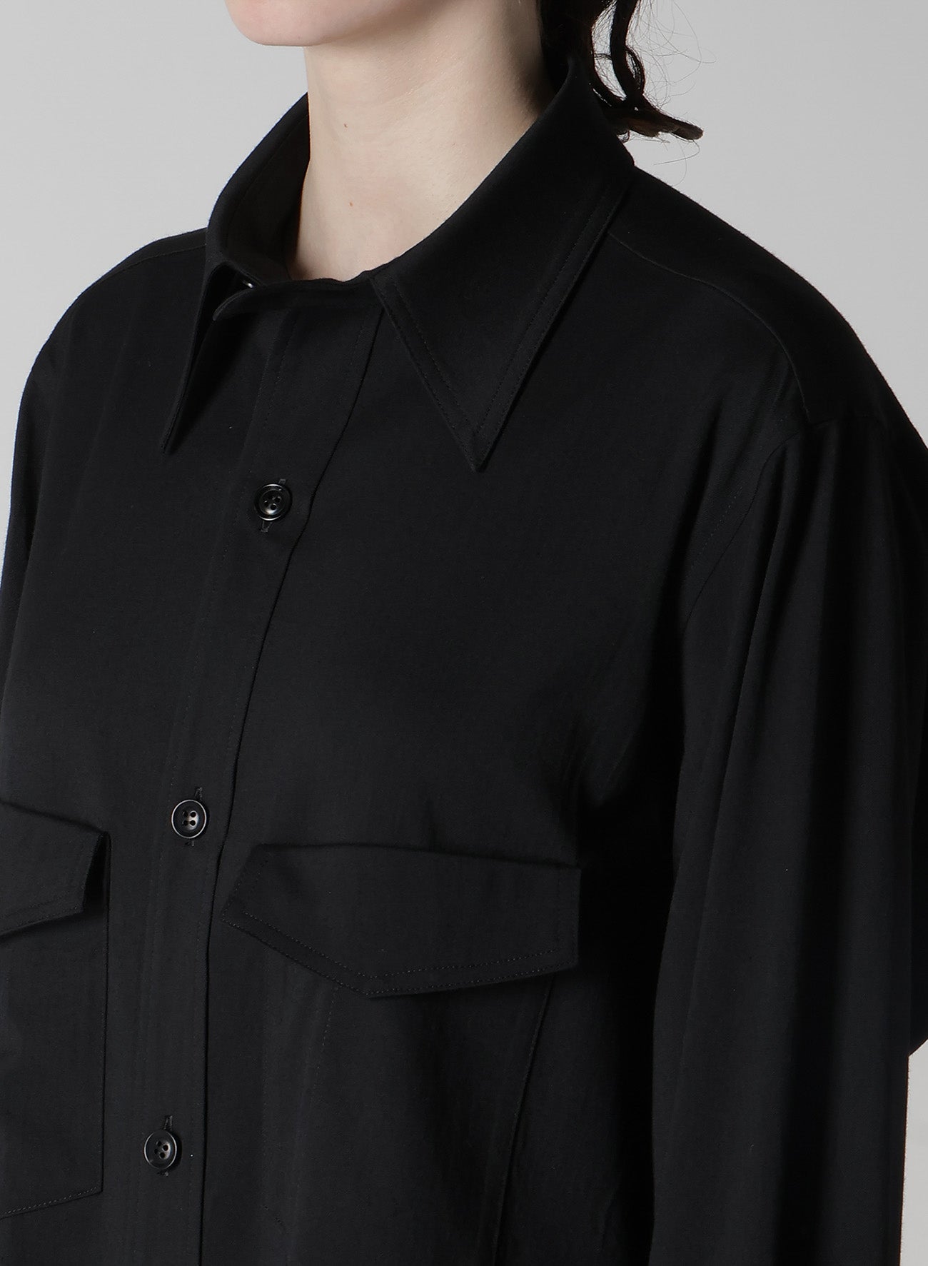 WOOL BREND TWILL MILITARY SHIRT DRESS