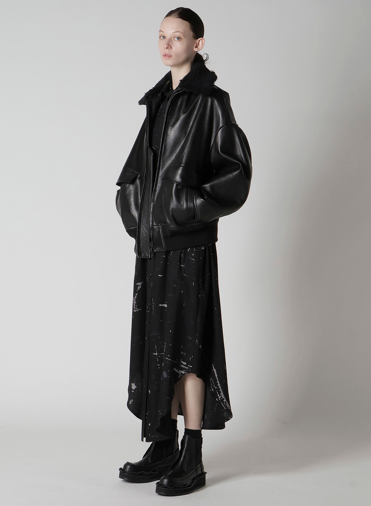 ANGEL-PRINT DUNGAREE TWILL SHIRT DRESS