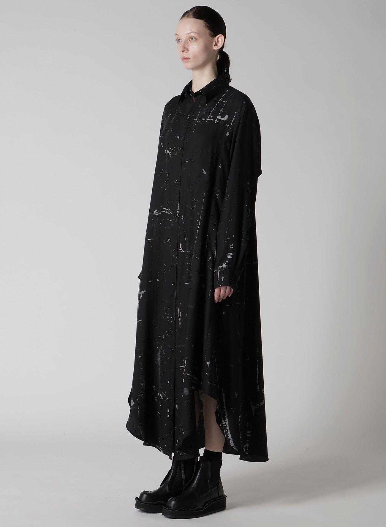 ANGEL-PRINT DUNGAREE TWILL SHIRT DRESS