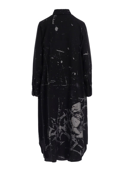 ANGEL-PRINT DUNGAREE TWILL SHIRT DRESS