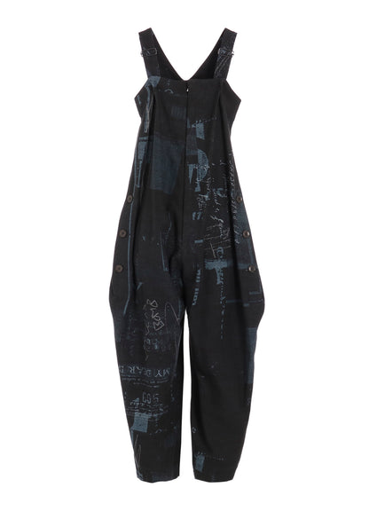 8OZ DENIM COLLAGE PRINT OVERALLS