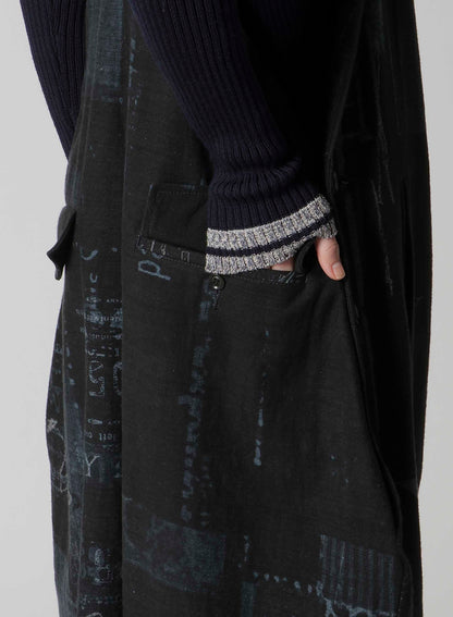 8OZ DENIM COLLAGE PRINT OVERALLS