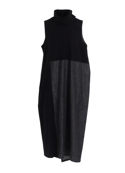 DENIM COMBINATION HIGH NECK DRESS