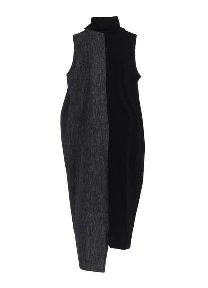 DENIM COMBINATION HIGH NECK DRESS