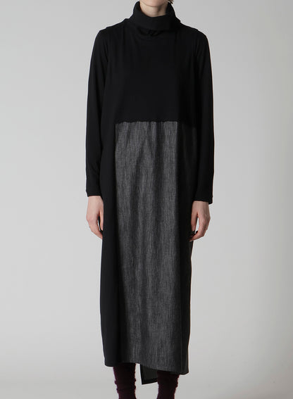 DENIM COMBINATION HIGH NECK DRESS