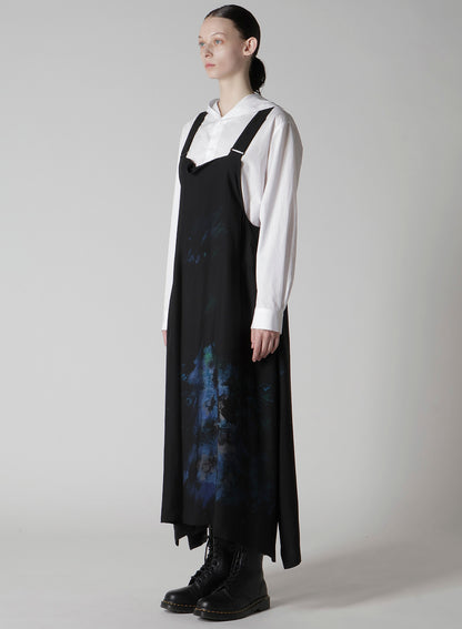 FLOWER/LACE-PREINT DUNGAREE TWILL OVERALLS DRESS