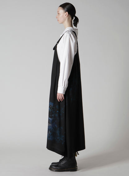 FLOWER/LACE-PREINT DUNGAREE TWILL OVERALLS DRESS