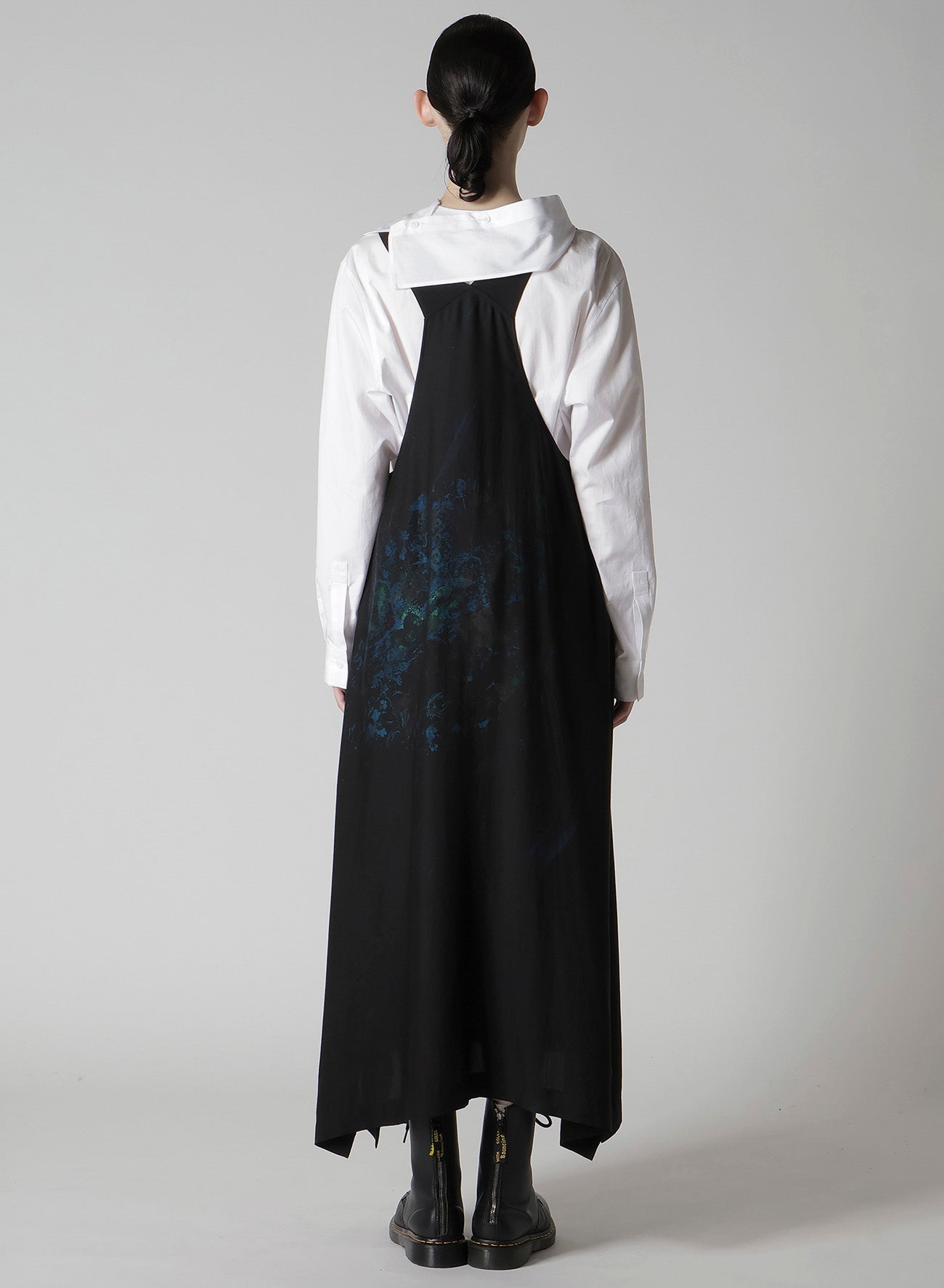 FLOWER/LACE-PREINT DUNGAREE TWILL OVERALLS DRESS