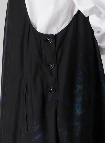 FLOWER/LACE-PREINT DUNGAREE TWILL OVERALLS DRESS