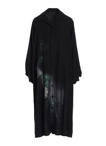 MESSAGE-PRINT DUNGAREE TWILL OPEN COLLAR SHIRT DRESS