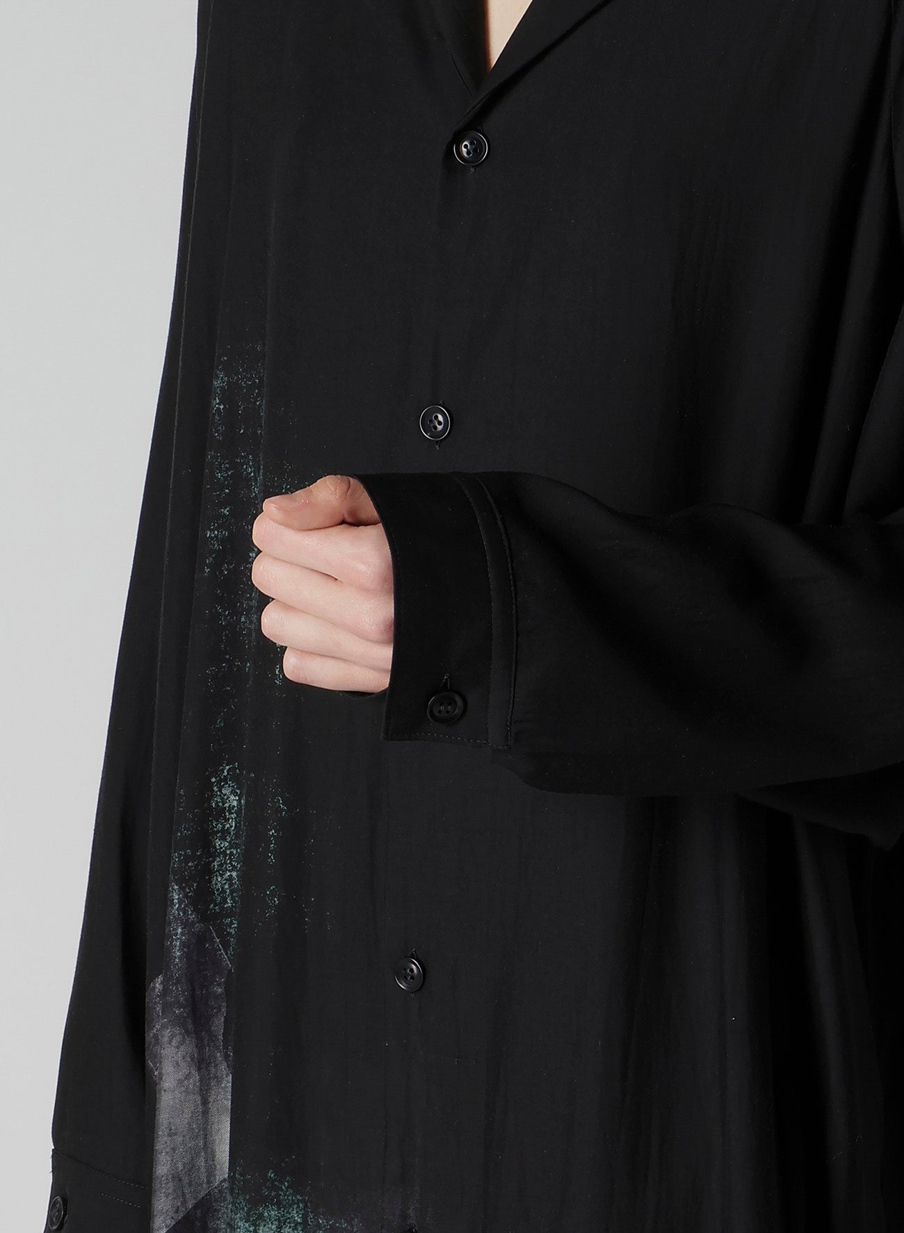 MESSAGE-PRINT DUNGAREE TWILL OPEN COLLAR SHIRT DRESS