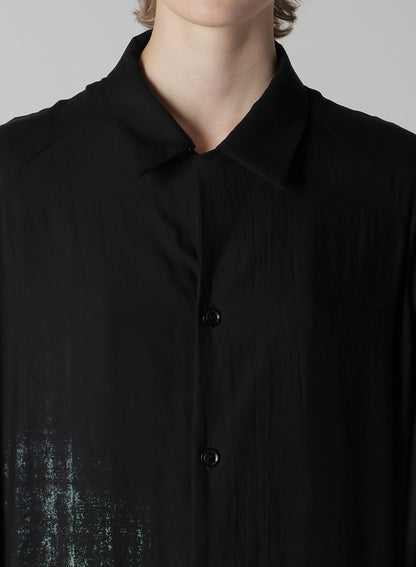 MESSAGE-PRINT DUNGAREE TWILL OPEN COLLAR SHIRT DRESS