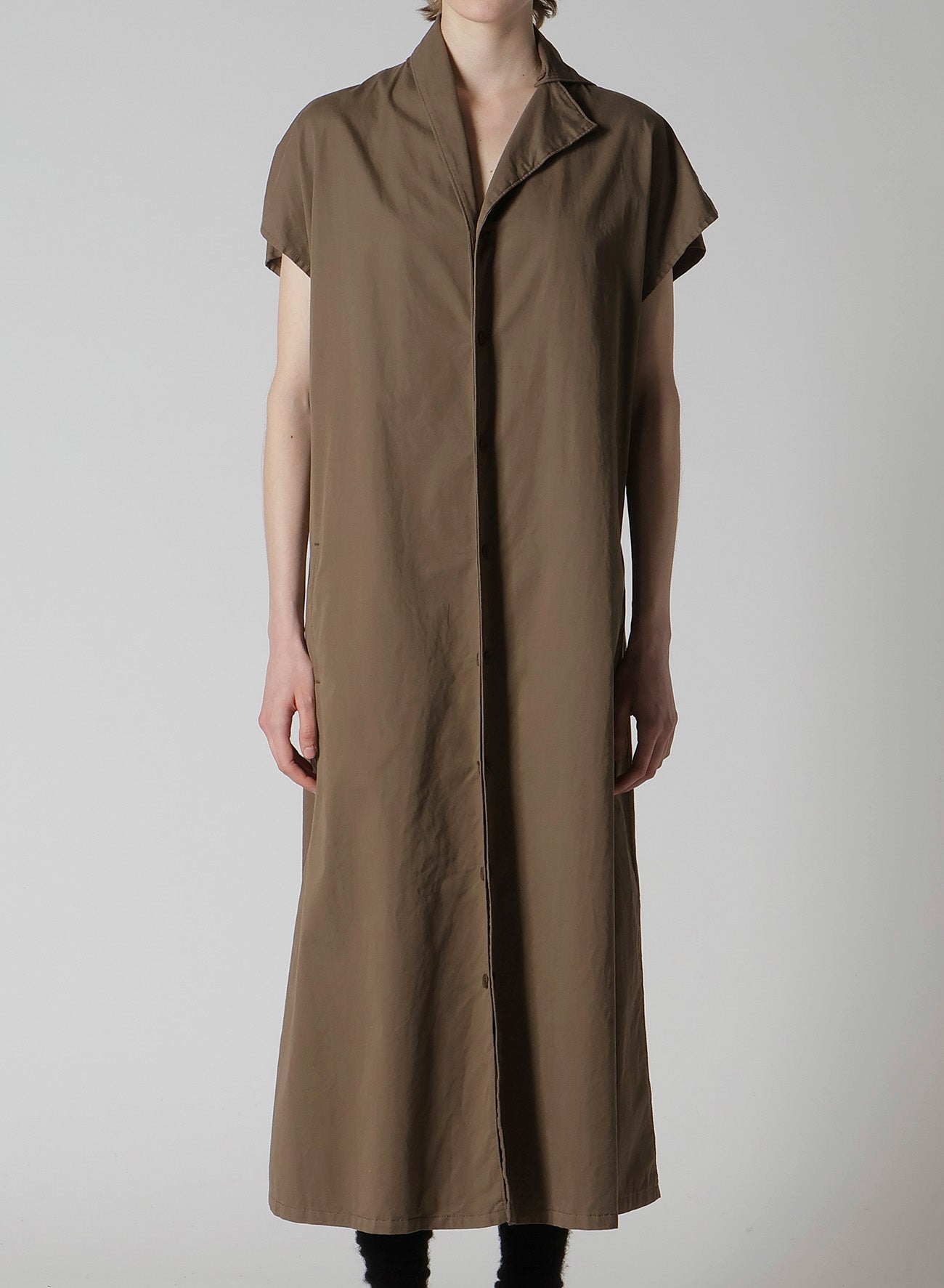 COTTON TWILL GARMENT DYE FRENCH SLEEVE DRESS