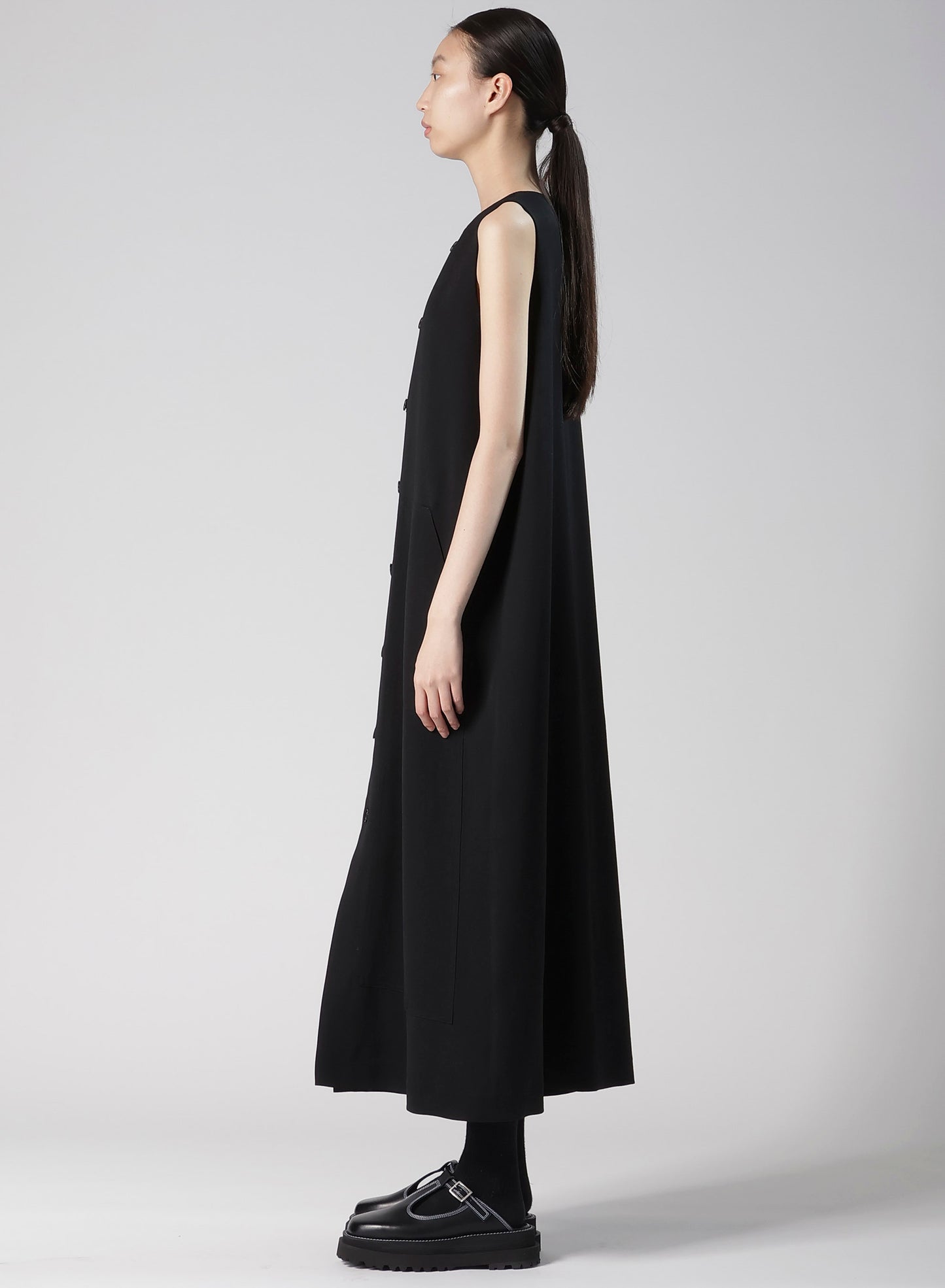 WOOL GABARDINE FRONT OPEN DRESS
