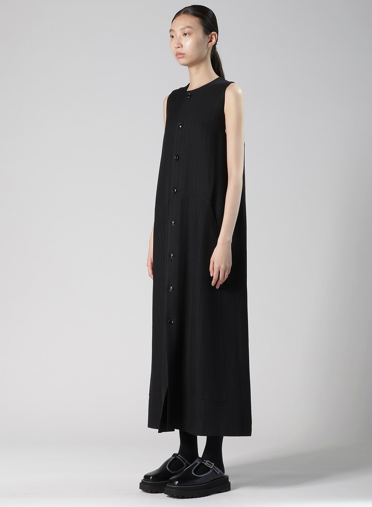VISCOSE TWEED STRIPE FRONT OPEN DRESS