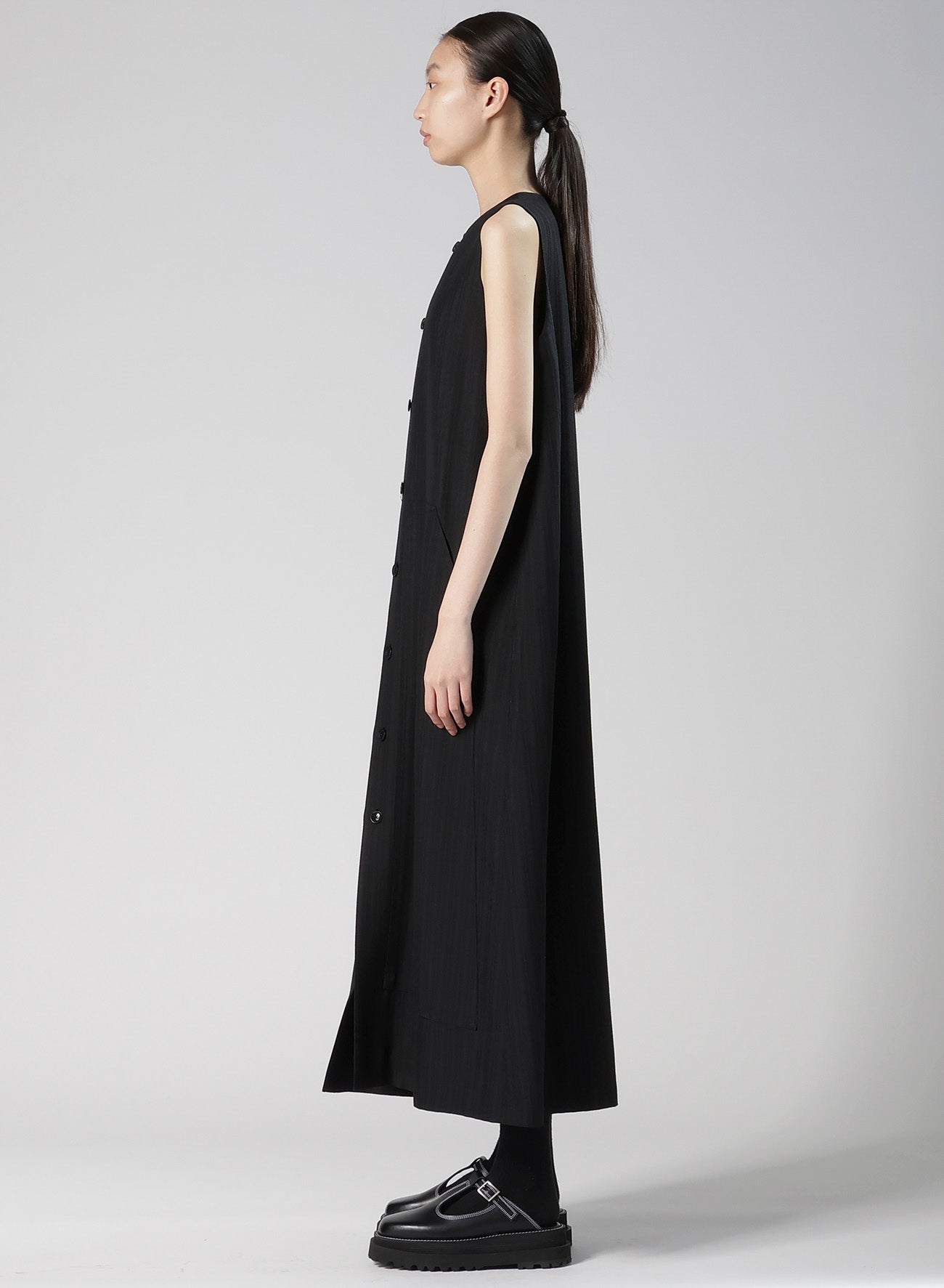 VISCOSE TWEED STRIPE FRONT OPEN DRESS