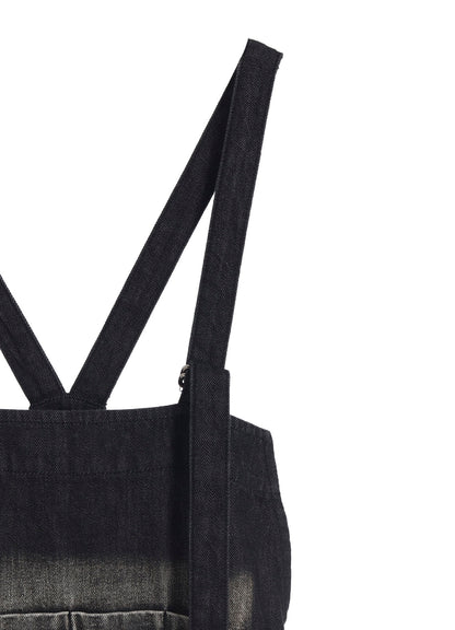 SPOTTED DENIM SALOPETTE SKIRT