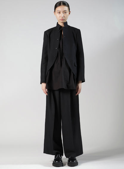 VISCOSE TWEED STRIPE STAND COLLAR JACKET