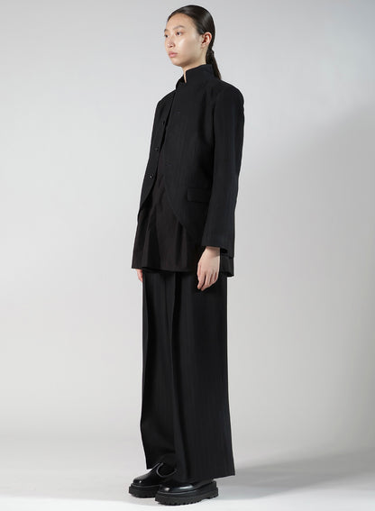 VISCOSE TWEED STRIPE STAND COLLAR JACKET