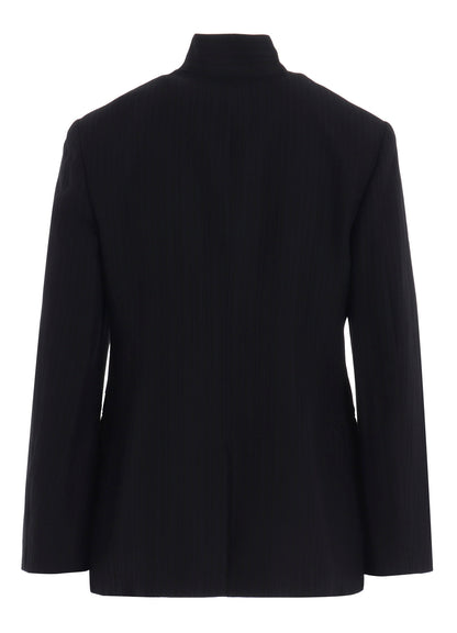 VISCOSE TWEED STRIPE STAND COLLAR JACKET