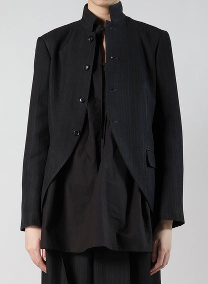 VISCOSE TWEED STRIPE STAND COLLAR JACKET