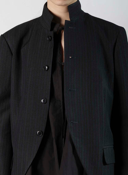VISCOSE TWEED STRIPE STAND COLLAR JACKET