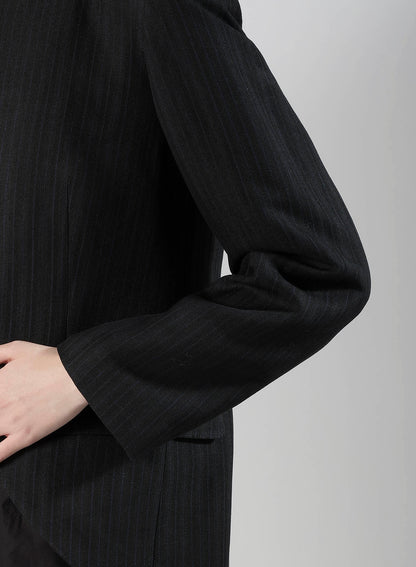 VISCOSE TWEED STRIPE STAND COLLAR JACKET