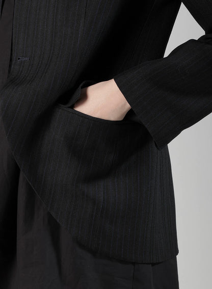 VISCOSE TWEED STRIPE STAND COLLAR JACKET