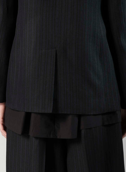 VISCOSE TWEED STRIPE STAND COLLAR JACKET