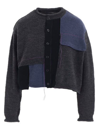 PATCHWORK CREW NECK CARDIGAN