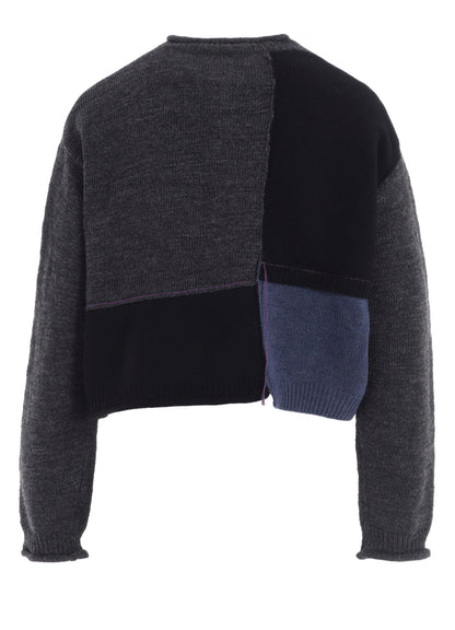 PATCHWORK CREW NECK CARDIGAN