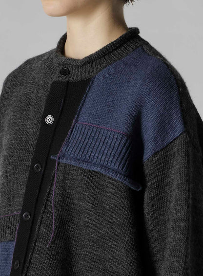 PATCHWORK CREW NECK CARDIGAN