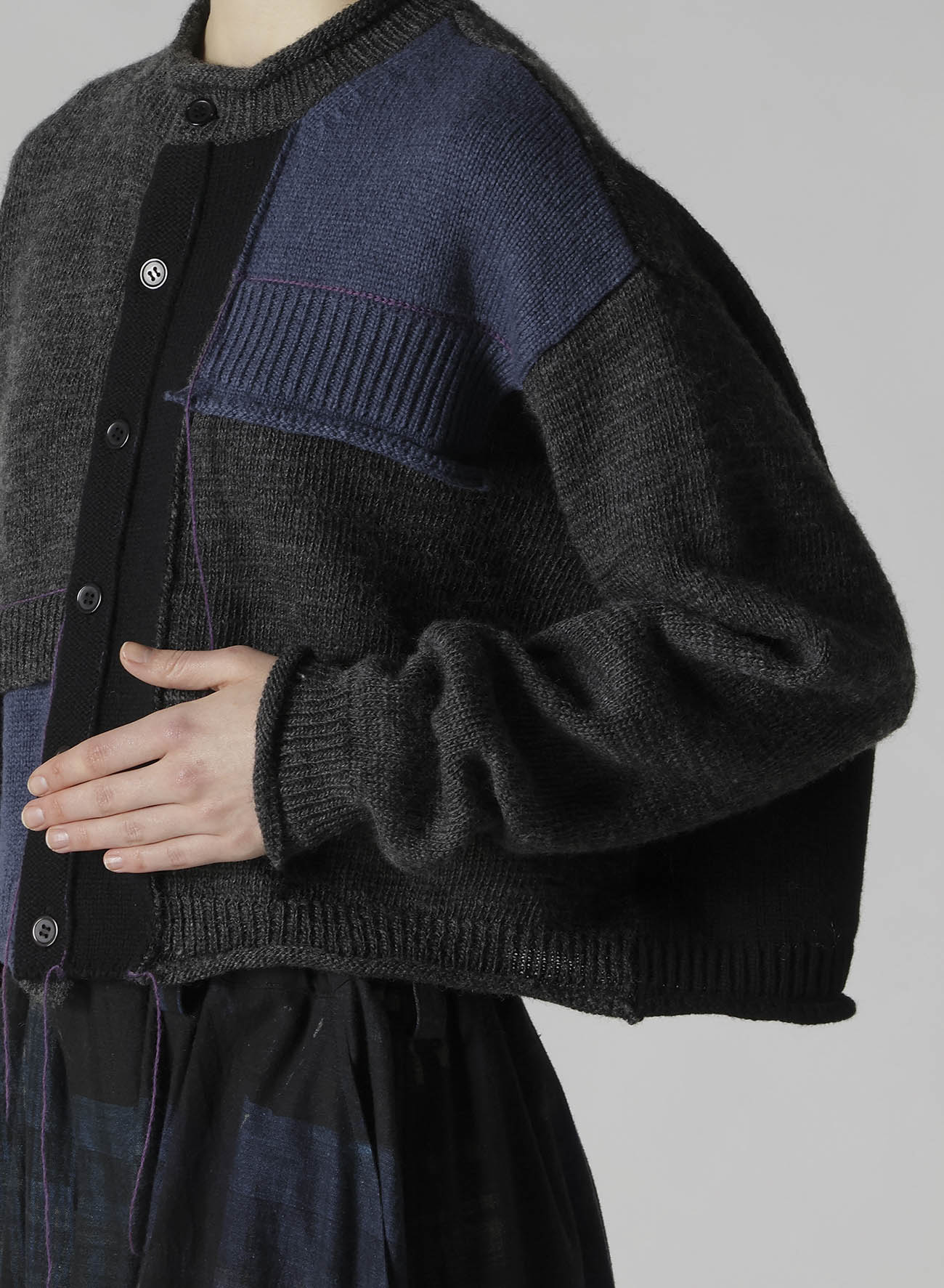 PATCHWORK CREW NECK CARDIGAN