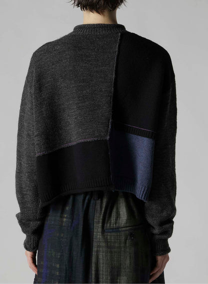 PATCHWORK CREW NECK CARDIGAN