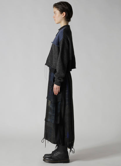 PATCHWORK CREW NECK CARDIGAN