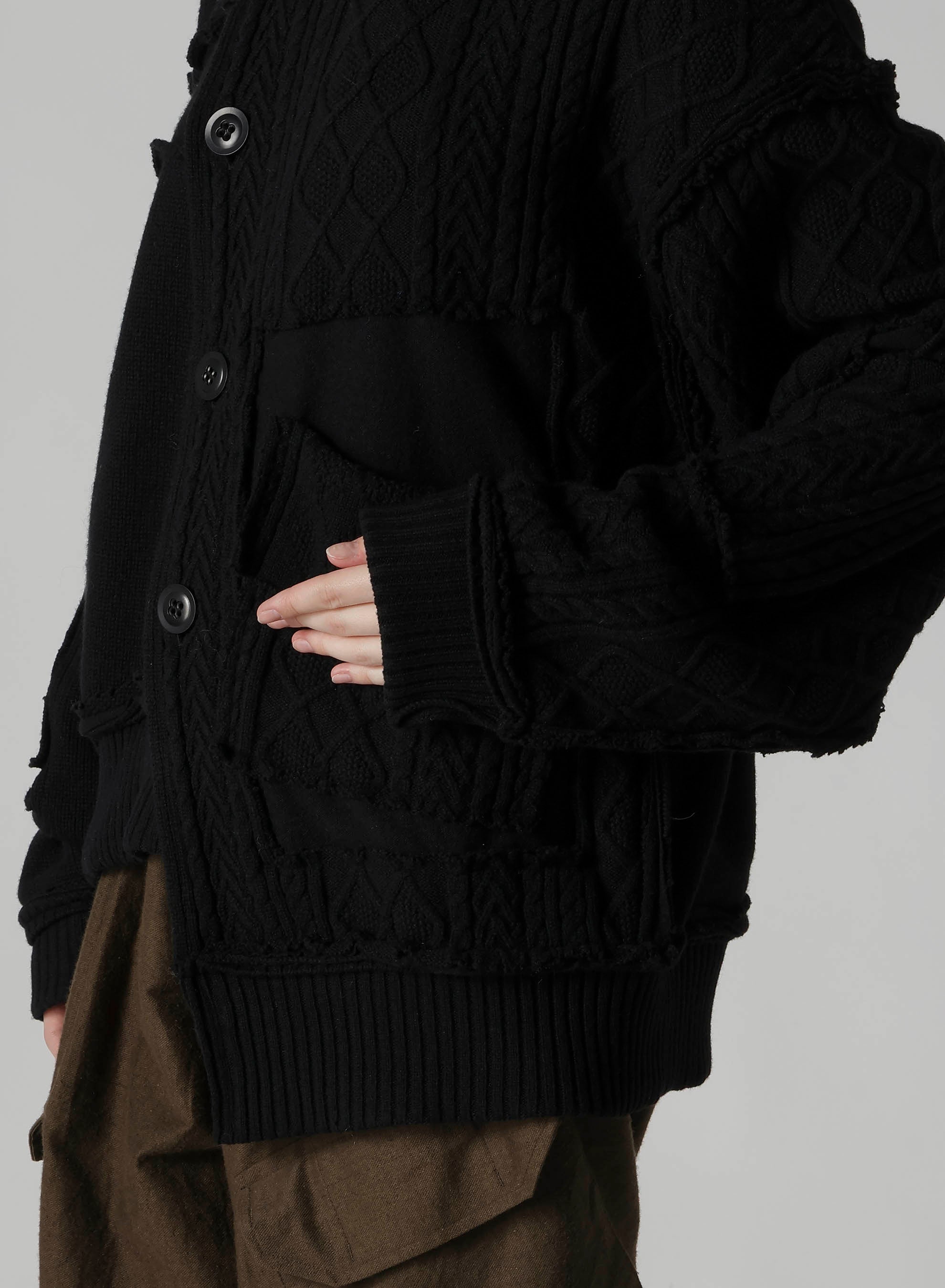 DECONSTRUCTED DESIGN CABLE KNIT CARDIGAN – THE SHOP YOHJI YAMAMOTO