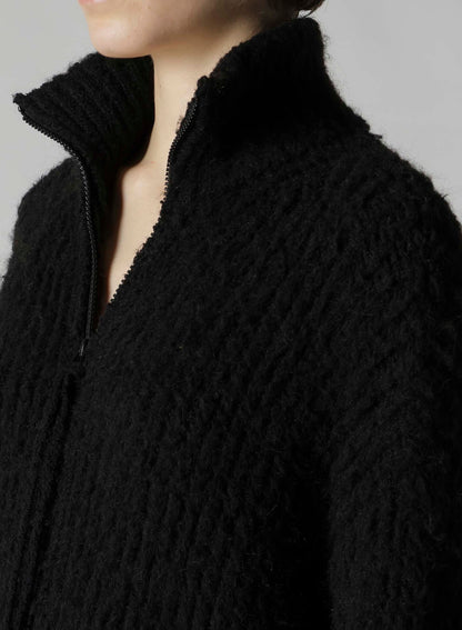 FLEECE RAISED ZIP-UP CARDIGAN