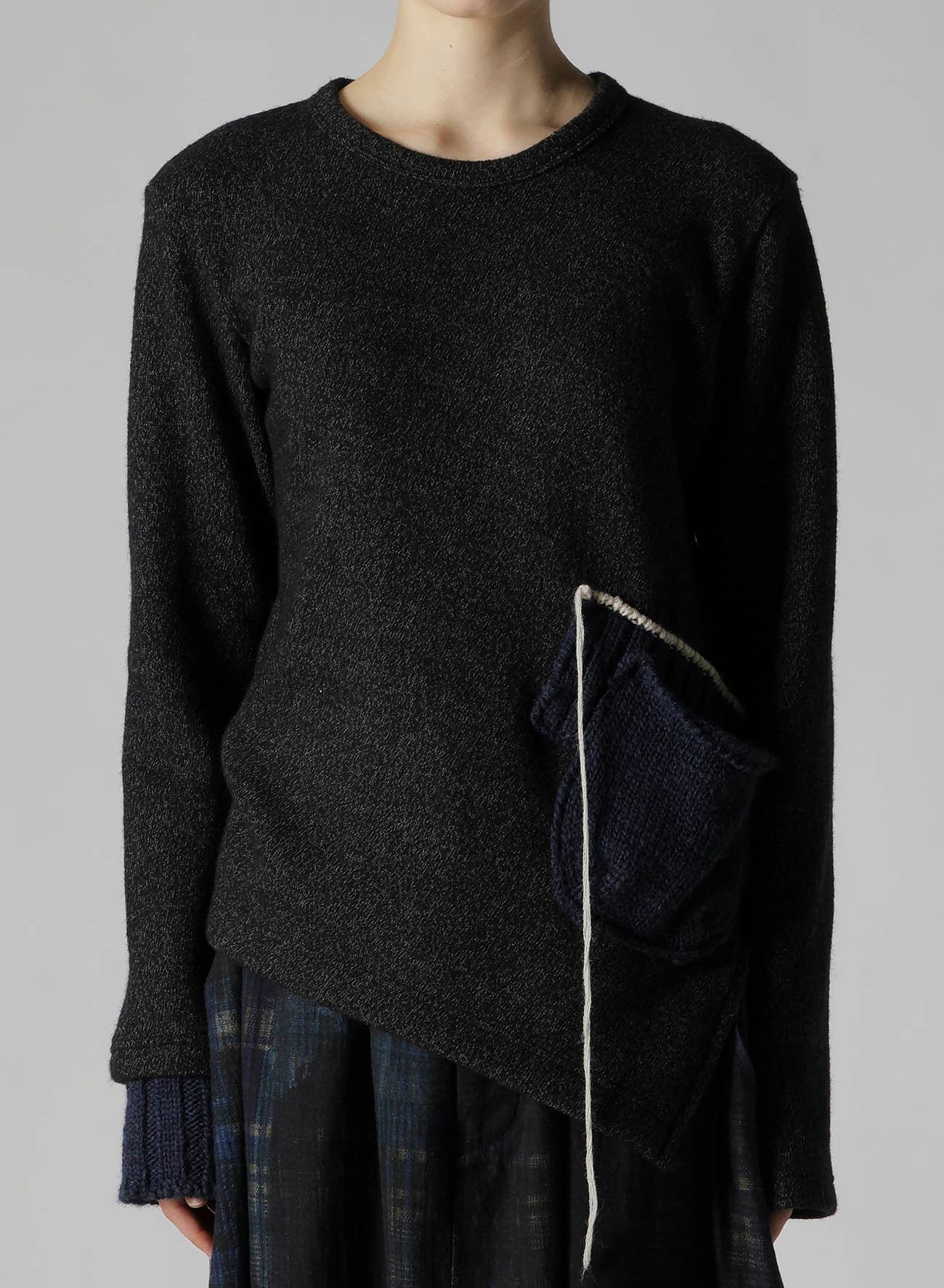 KNIT CONBINATION ASSYMETRIC PULLOVER