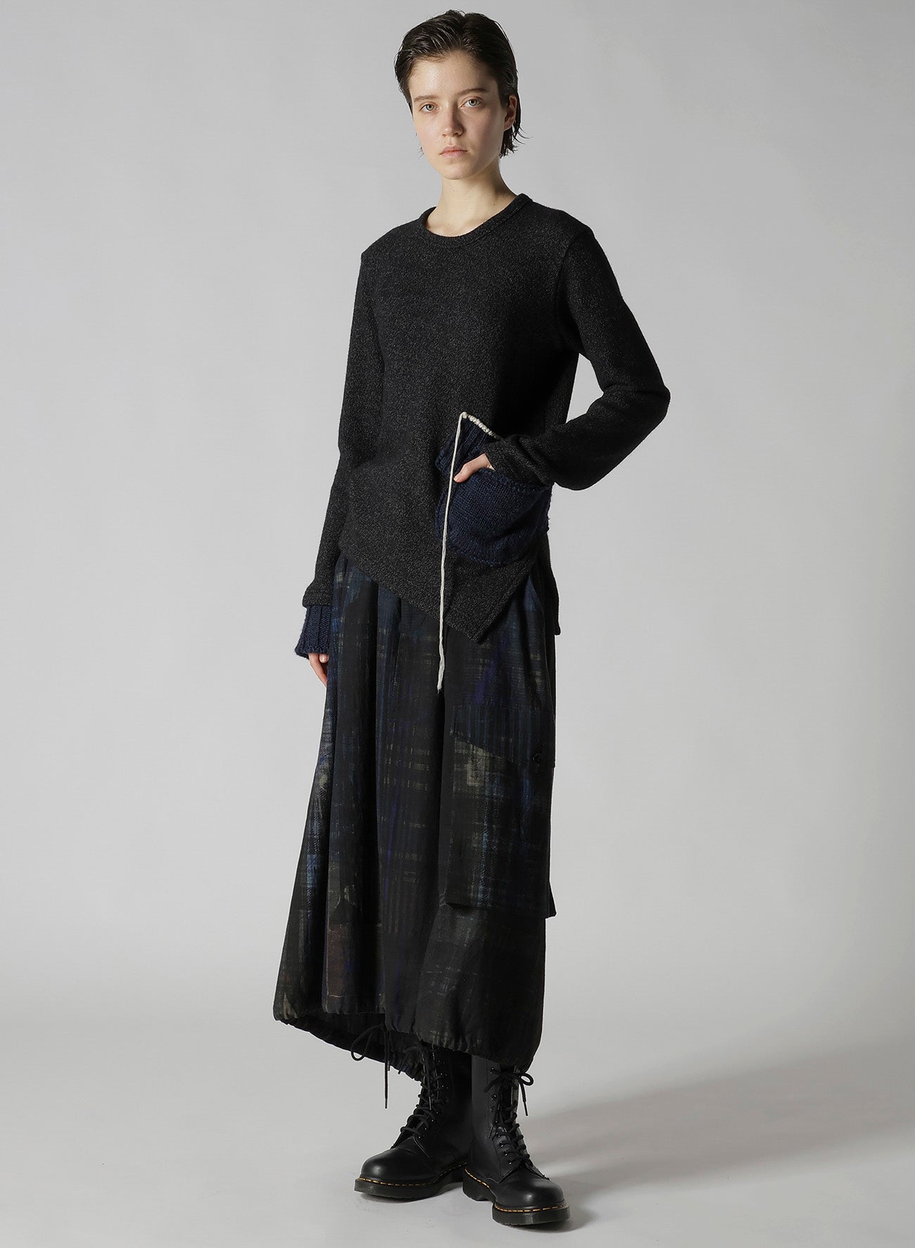 KNIT CONBINATION ASSYMETRIC PULLOVER