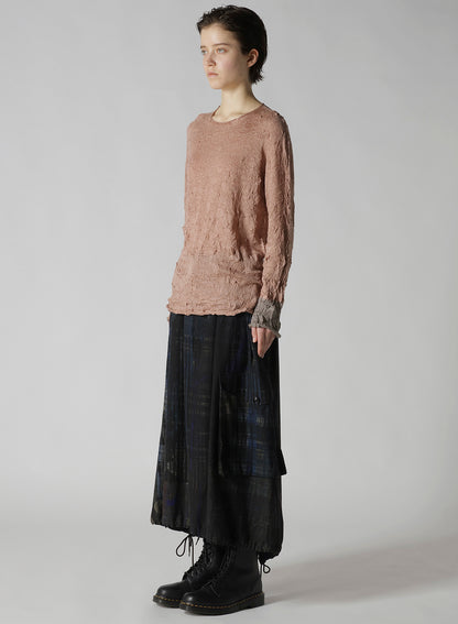 ROUND NECK WRINKLED LONG SLEEVE PULLOVER