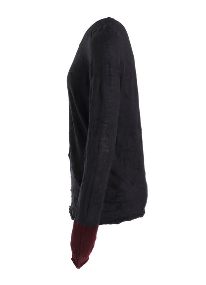 ROUND NECK WRINKLED LONG SLEEVE PULLOVER
