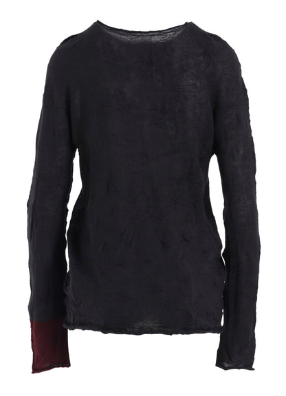 ROUND NECK WRINKLED LONG SLEEVE PULLOVER