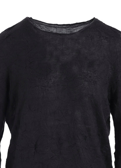ROUND NECK WRINKLED LONG SLEEVE PULLOVER