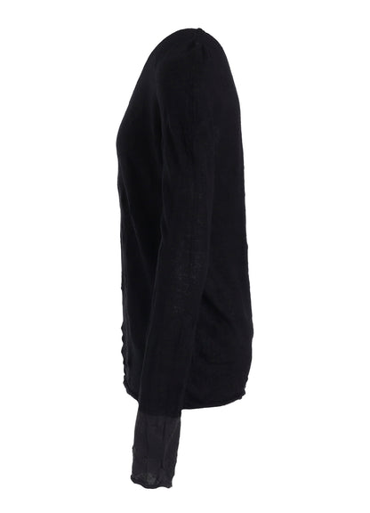 ROUND NECK WRINKLED LONG SLEEVE PULLOVER