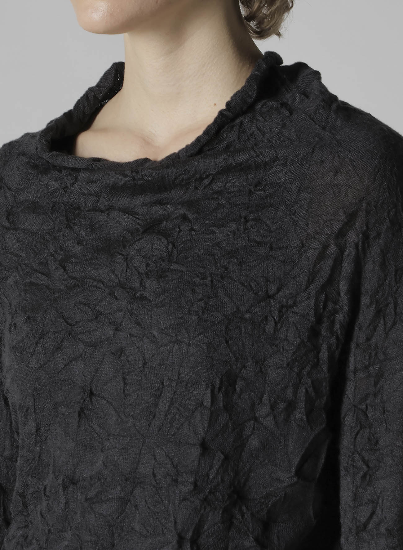 OFF NECK WRINKLED LONG SLEEVE PULLOVER