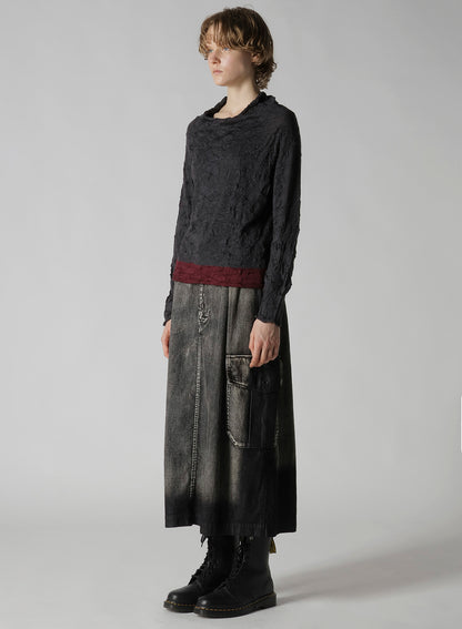 OFF NECK WRINKLED LONG SLEEVE PULLOVER