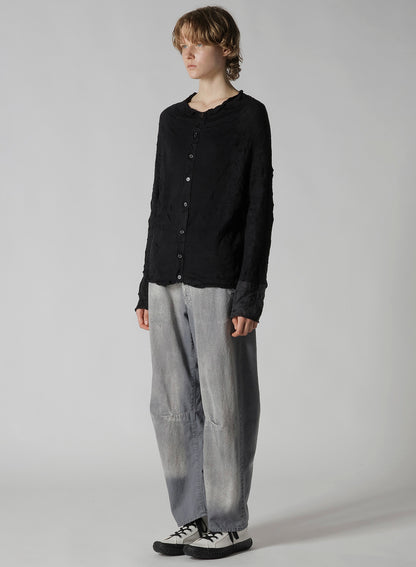 OFF NECK WRINKLED LONG SLEEVE CARDIGAN