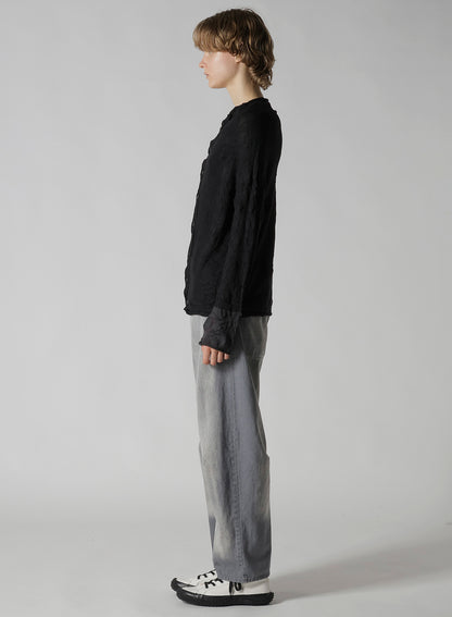 OFF NECK WRINKLED LONG SLEEVE CARDIGAN
