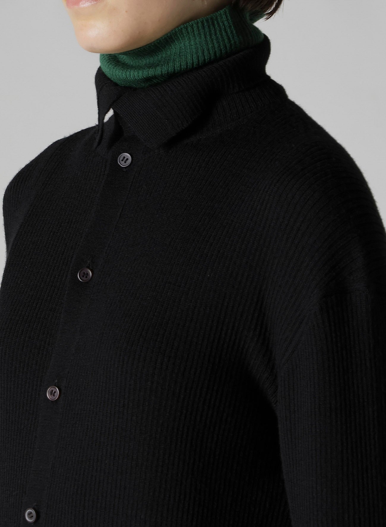 RIB HIGH NECK KNIT CARDIGAN