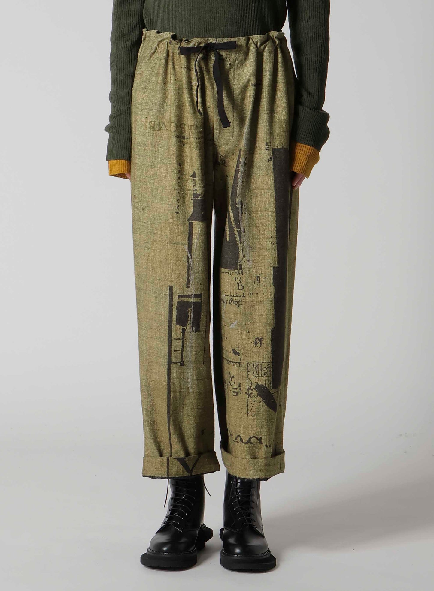 8OZ DENIM COLLAGE PRINT STRAIGHT STRING PANTS
